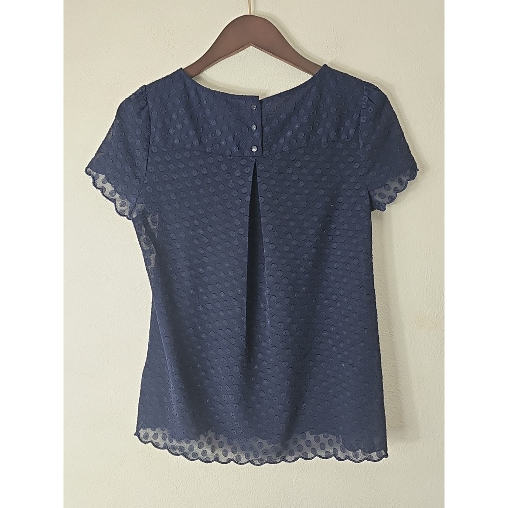 Maeve Anthropologie Blouse Top Swiss‎ Dot Scallop Hem, Navy Blue, 2 - Picture 2 of 10